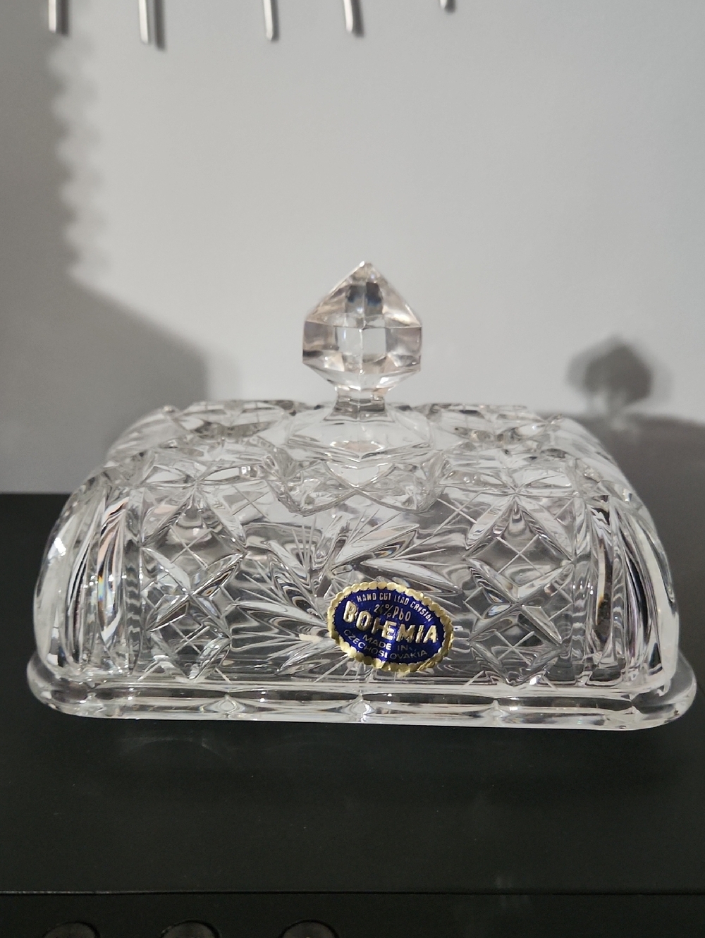 Bohemia Crystal Butter Dish - Clear Cut Glass